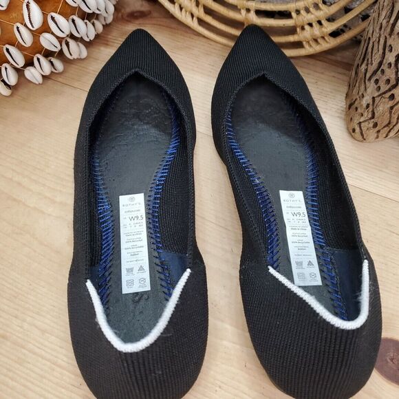 Rothy's Women 9.5/41 Ballet Flat Pointed Toe Knit White Stripe Sustainable Black - Picture 8 of 12